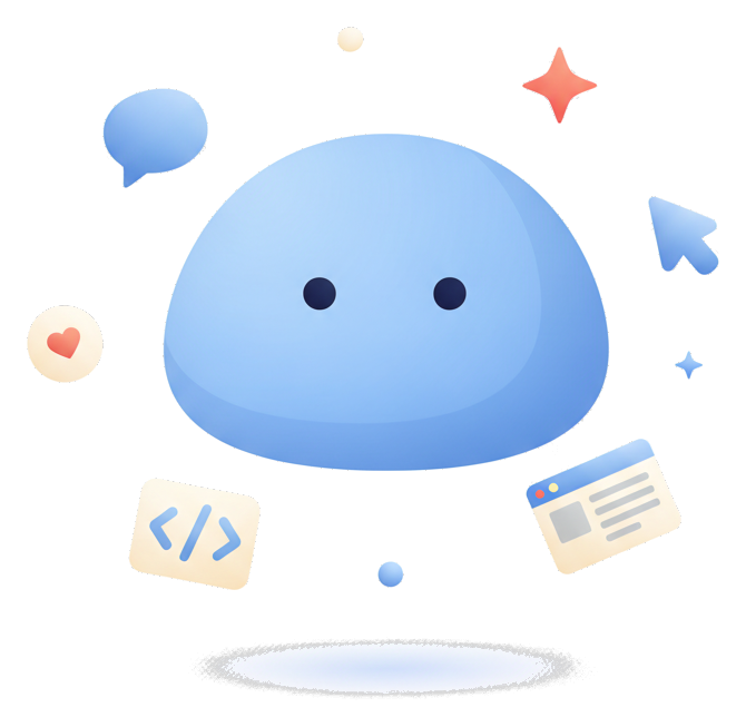 Friendly AI assistant surrounded by app and code elements